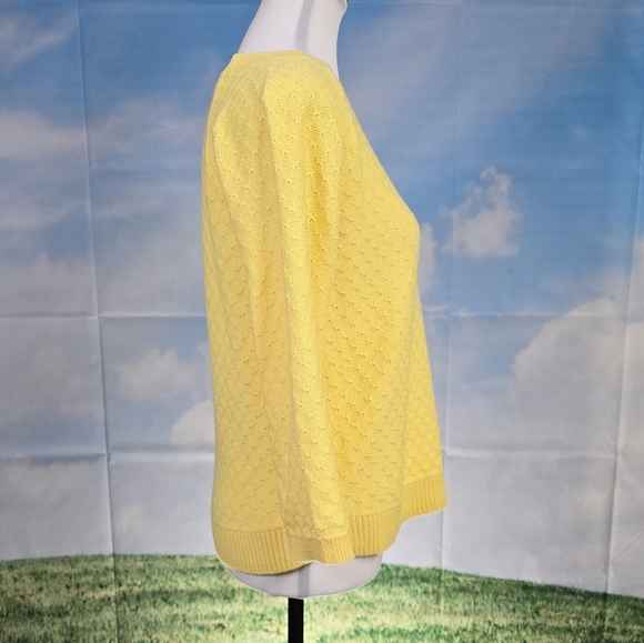 TALBOTS | 100% COTTON LIGHTWEIGHT PRETZEL KNIT CROPPED SLEEVE SWEATER - Picture 5 of 15